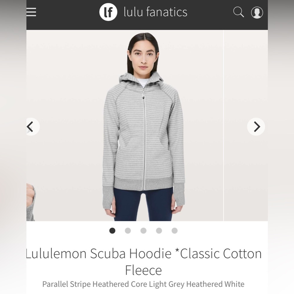 EUC Lululemon Scuba Hoodie in gray / white stripe, size 6.